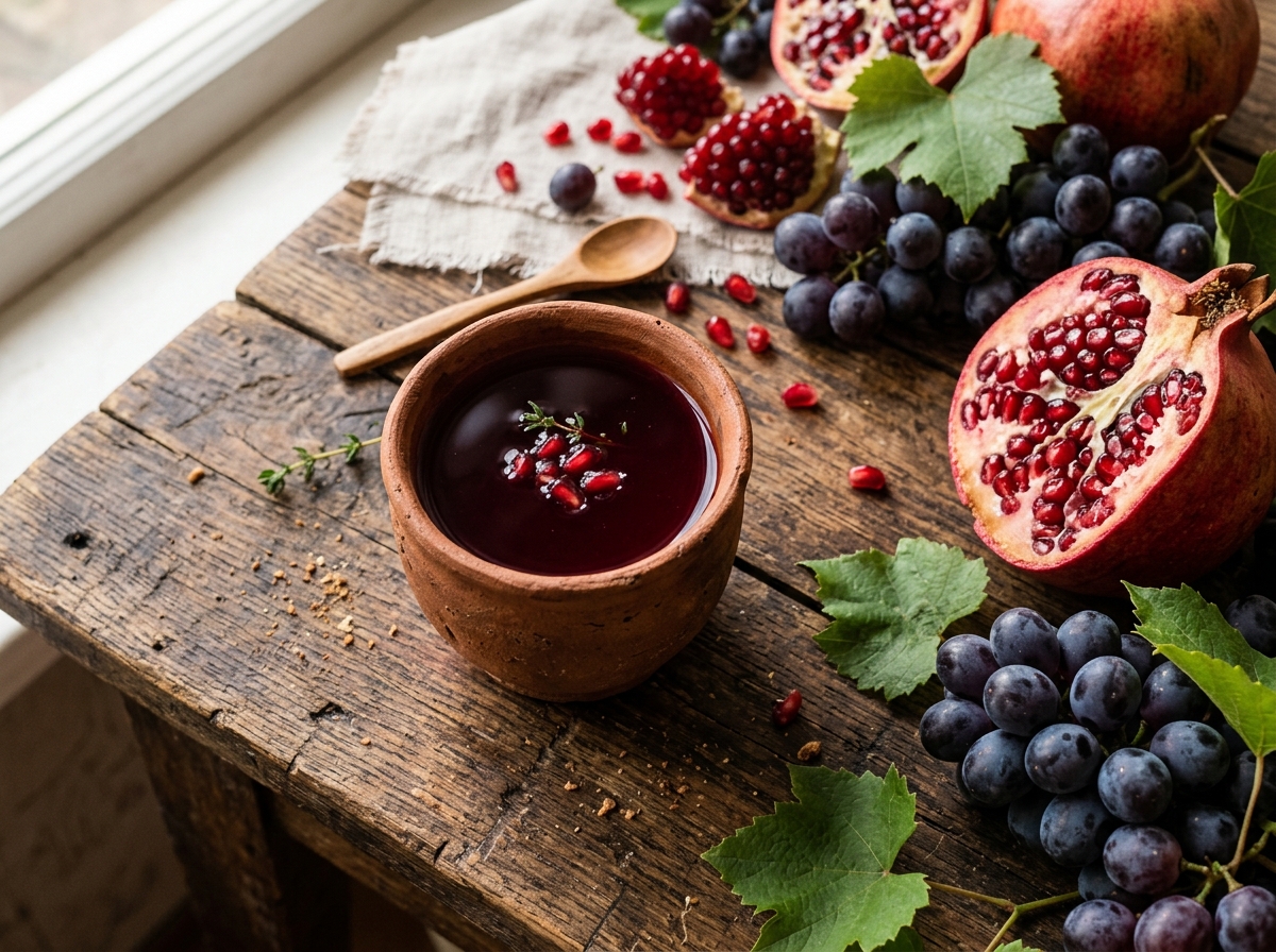 Bebida de romã e uvas